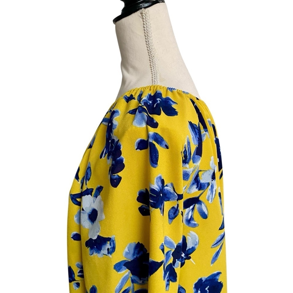 Elizabeth & James Floral Off Shoulder Blouse M Yellow Blue Bell Sleeve Boho Top - Picture 9 of 15